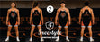 Four views of a wrestling singlet on models, showing the front and back with a tiger graphic on the chest. The singlet is black with orange and white trim, with the text 'Freestyle CUSTOM WEAR' and a logo in the center.