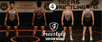 Four views of a wrestling uniform worn by a person on a wrestling mat, showing the front and back. The uniform is black with a gray and orange tiger graphic on the chest and back.