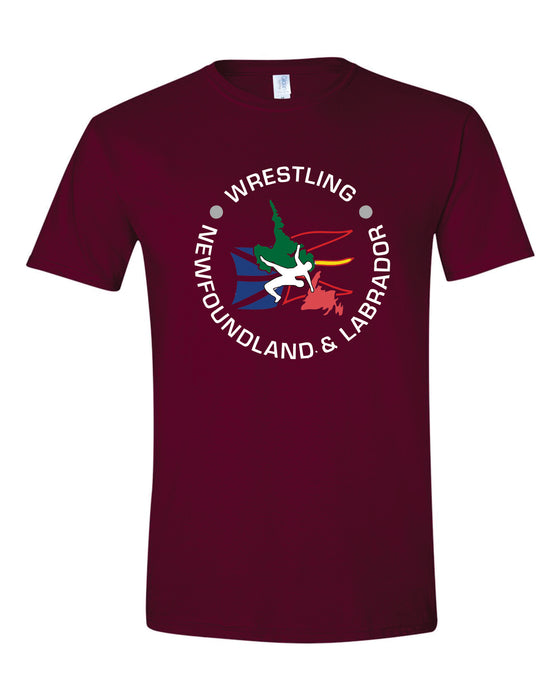 Newfoundland Wrestling Soft Style Adult Tee Mens Cut Maroon
